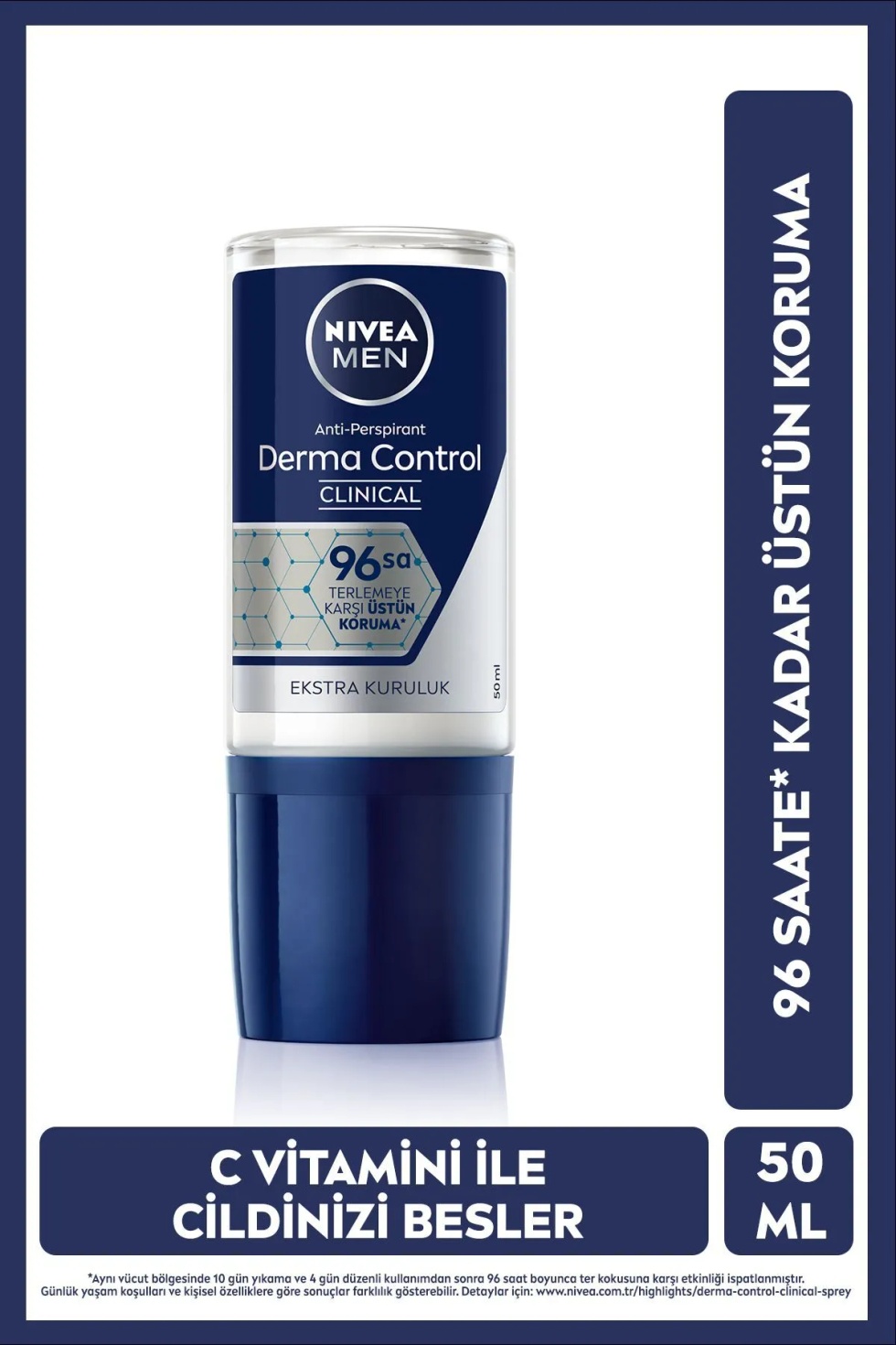 MEN Derma Control Clinical Erkek Roll-on Deodorant 50 ml,96 Saat Anti-perspirant Koruma