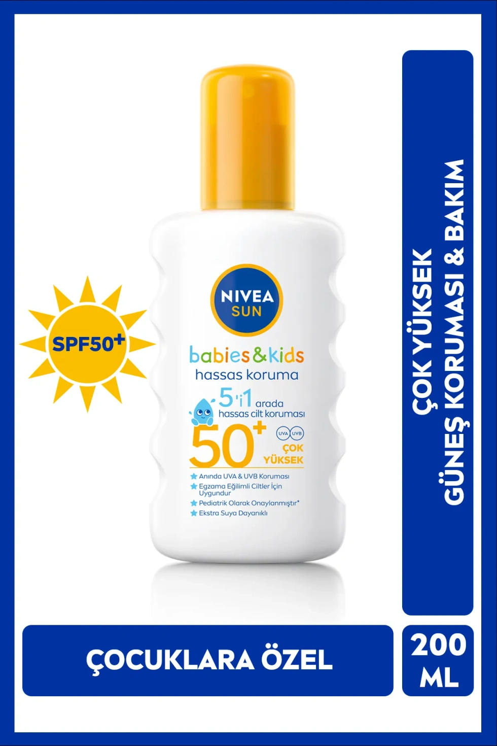 SUN Çocuklar İçin Hassas Koruma Güneş Koruyucu Vücut Spreyi 200ml, SPF50, Egzama Eğilimli Ciltler