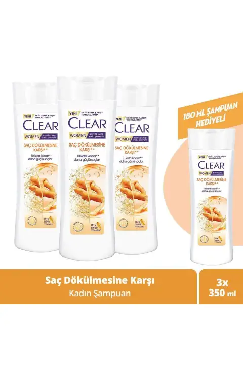 Women Kepeğe Karşı Etkili Şampuan Saç Dökülmesine Karşı 350 ml x3